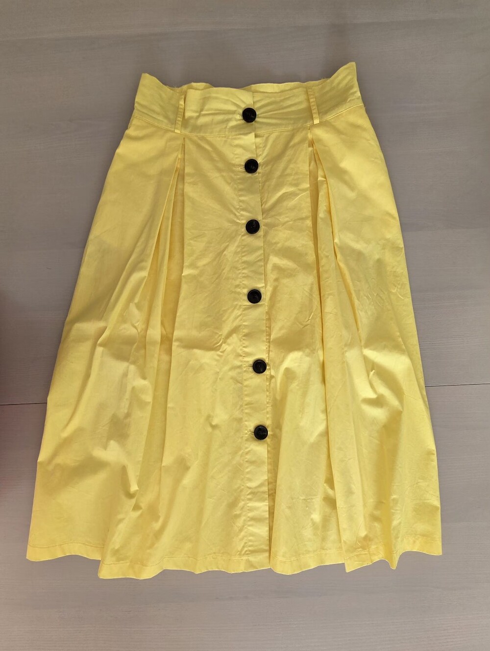 Tea n Cup Yellow High Rise Button-Front A-Line Midi Skirta Sz L $$60 Vintage
